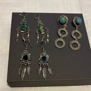 Silver and Turquoise Dangle Earrings Set
